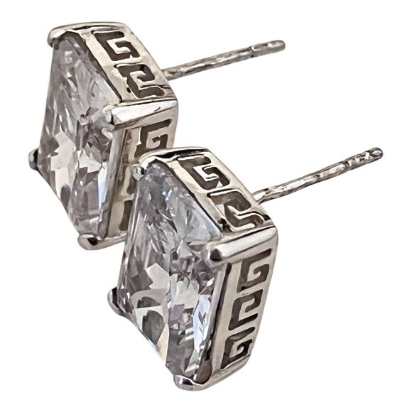 Vintage Givenchy Earrings Sterling Silver Cubic Zirconia Logo Design Pierced 7E - Picture 3 of 6